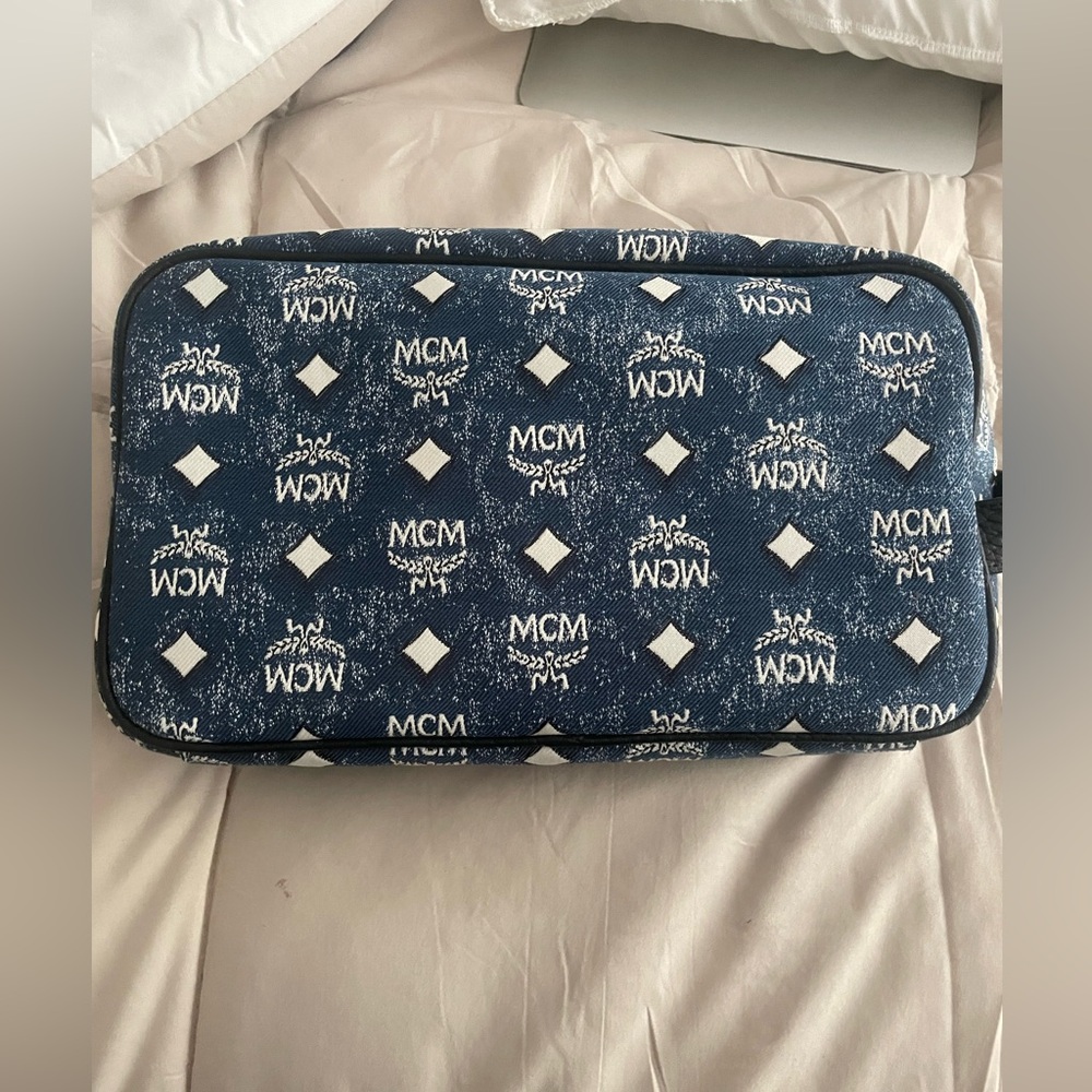 MCM Navy Monogram Toiletry Bag